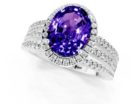 White gold {shape_name} Tanzanite Halo Engagement Ring with Split Shank and Four-Prong Setting_13