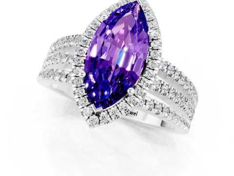 White gold {shape_name} Tanzanite Halo Engagement Ring with Split Shank and Four-Prong Setting_1