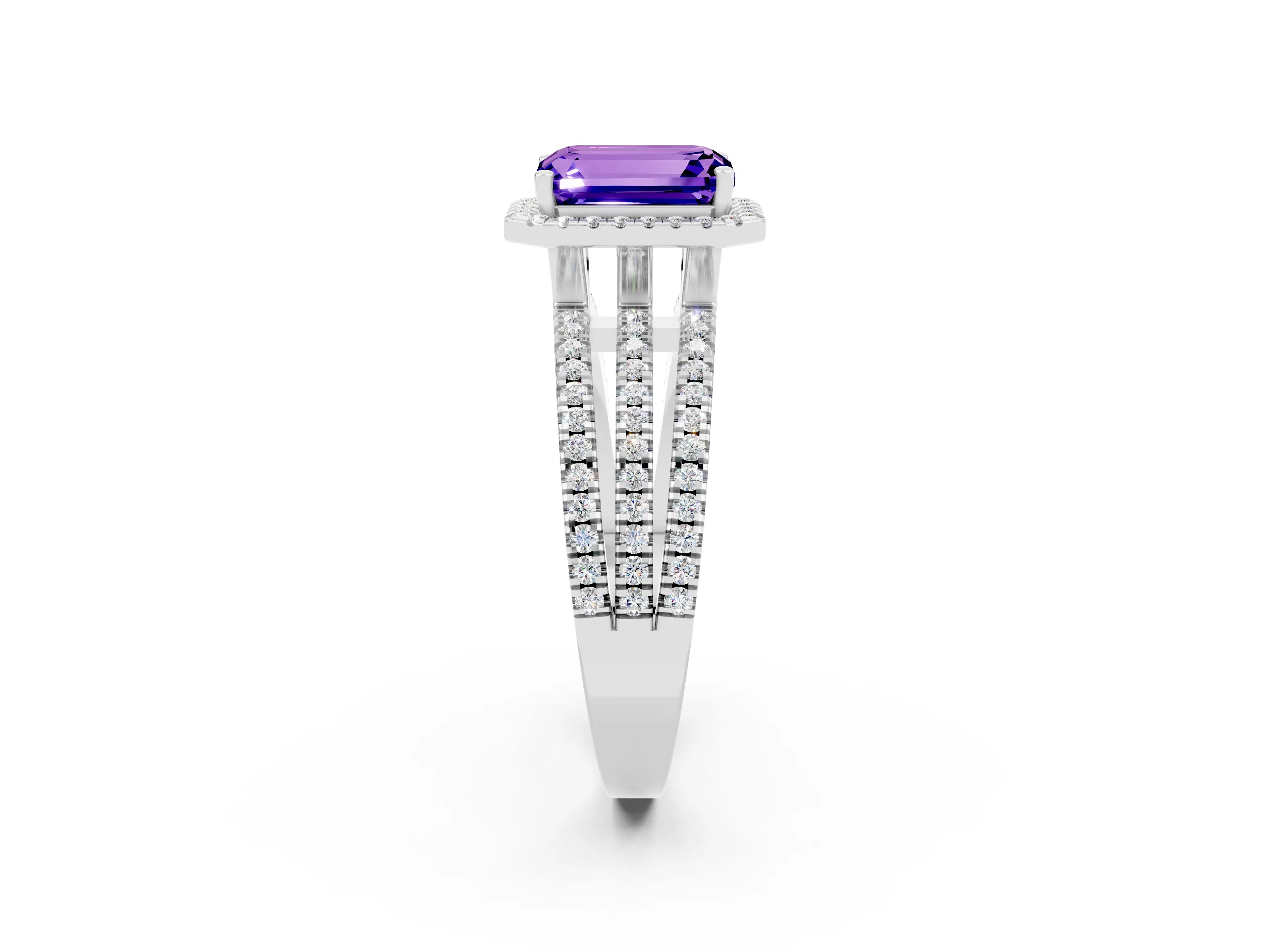 White gold {shape_name} Tanzanite Halo Engagement Ring with Split Shank and Four-Prong Setting_2