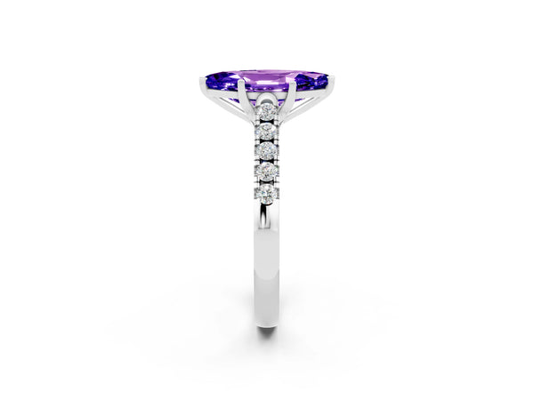 White gold Marquise Cut Tanzanite Pavé Band Solitaire Ring with Prong Setting