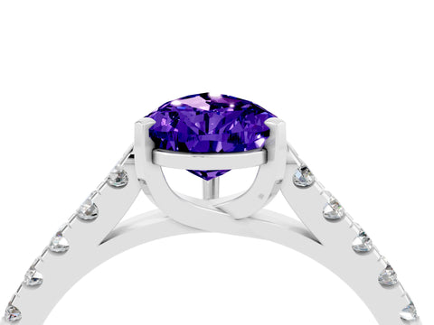 White gold {shape_name} Tanzanite Solitaire Ring with Pavé Band and Four-Prong Setting_16