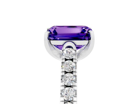 White gold {shape_name} Tanzanite Solitaire Ring with Pavé Band and Four-Prong Setting_17