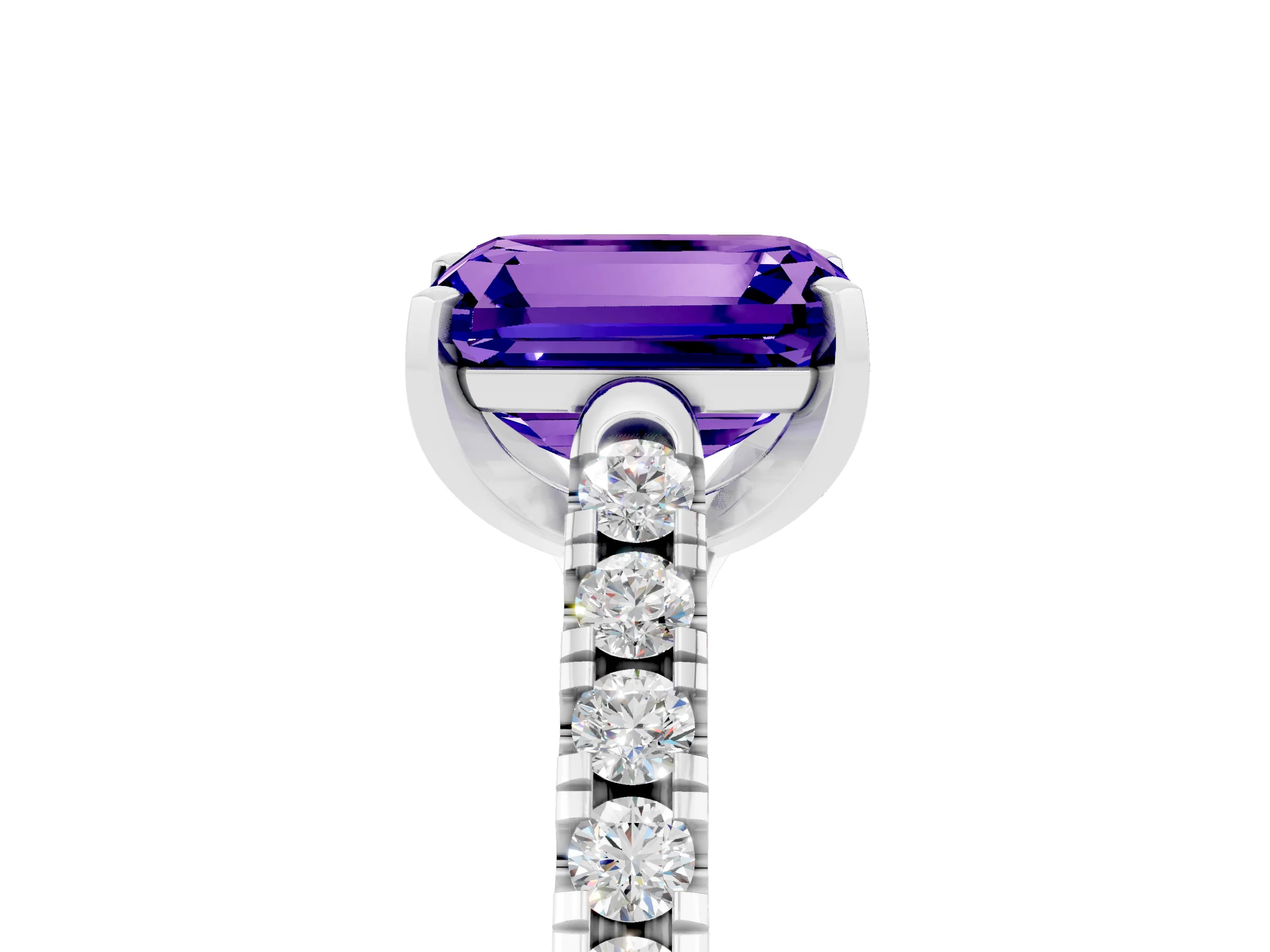 White gold {shape_name} Tanzanite Solitaire Ring with Pavé Band and Four-Prong Setting_5