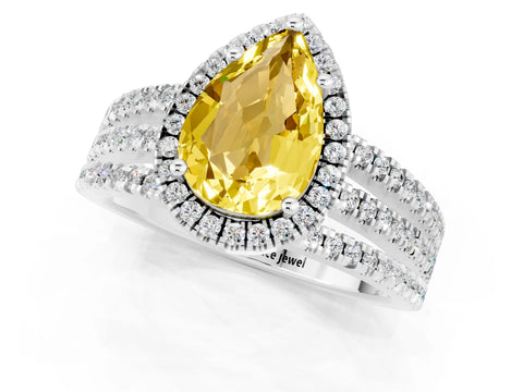 White gold {shape_name} Yellow Sapphire Halo Engagement Ring with Split Shank and Four-Prong Setting_13