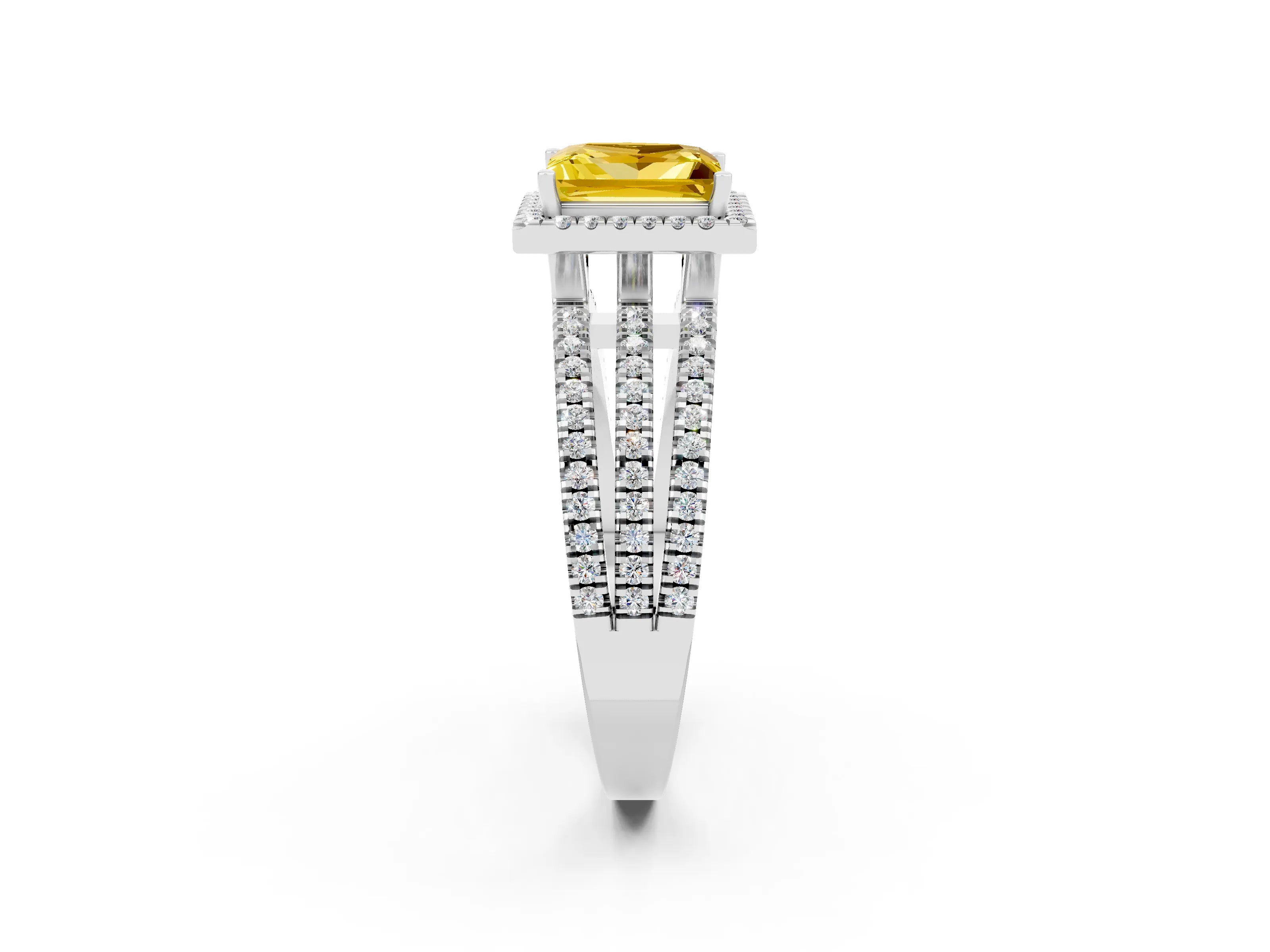 White gold {shape_name} Yellow Sapphire Halo Engagement Ring with Split Shank and Four-Prong Setting_14