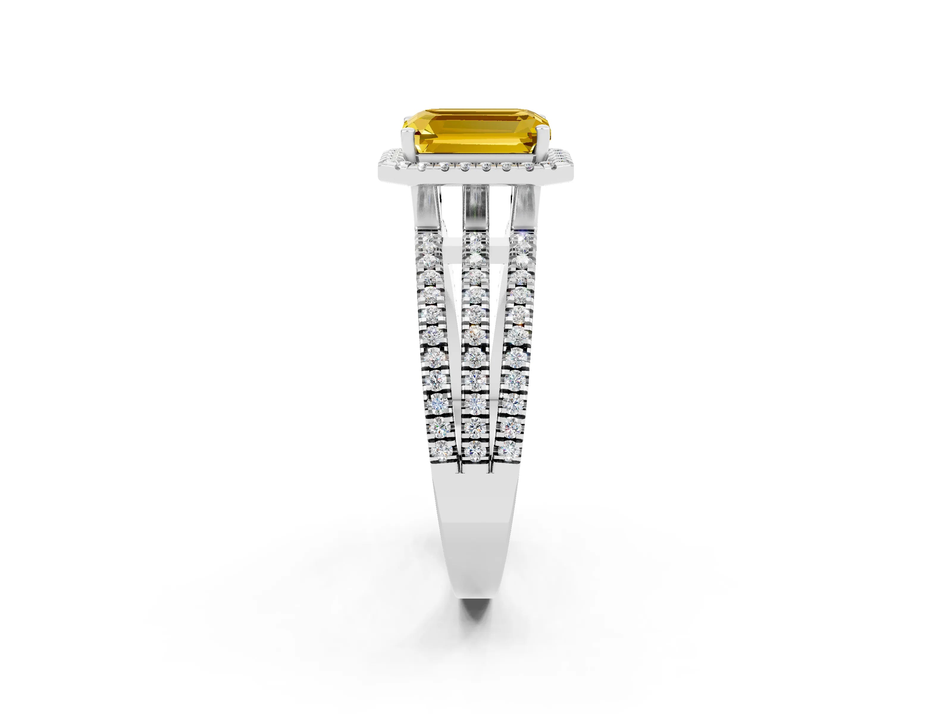 White gold {shape_name} Yellow Sapphire Halo Engagement Ring with Split Shank and Four-Prong Setting_14