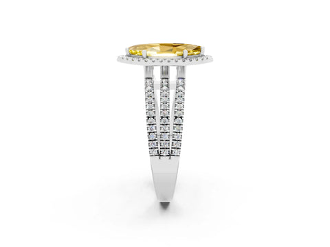 White gold {shape_name} Yellow Sapphire Halo Engagement Ring with Split Shank and Four-Prong Setting_14