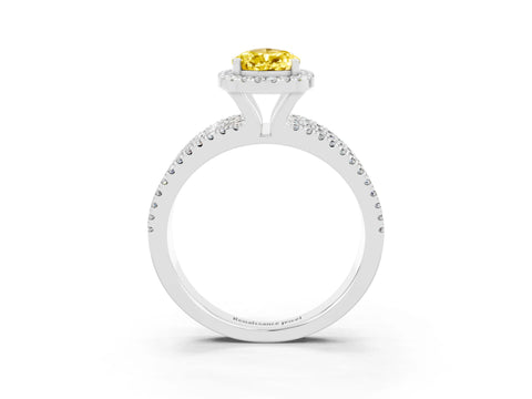 White gold {shape_name} Yellow Sapphire Halo Engagement Ring with Split Shank and Four-Prong Setting_3