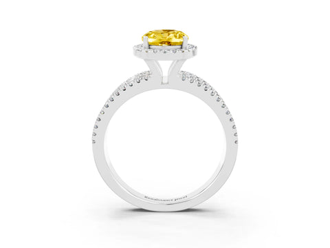 White gold {shape_name} Yellow Sapphire Halo Engagement Ring with Split Shank and Four-Prong Setting_3