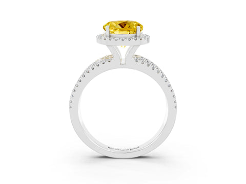 White gold {shape_name} Yellow Sapphire Halo Engagement Ring with Split Shank and Four-Prong Setting_3