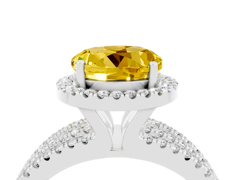 White gold {shape_name} Yellow Sapphire Halo Engagement Ring with Split Shank and Four-Prong Setting_4