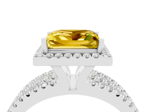 White gold {shape_name} Yellow Sapphire Halo Engagement Ring with Split Shank and Four-Prong Setting_4