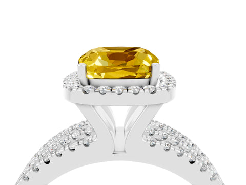 White gold {shape_name} Yellow Sapphire Halo Engagement Ring with Split Shank and Four-Prong Setting_4
