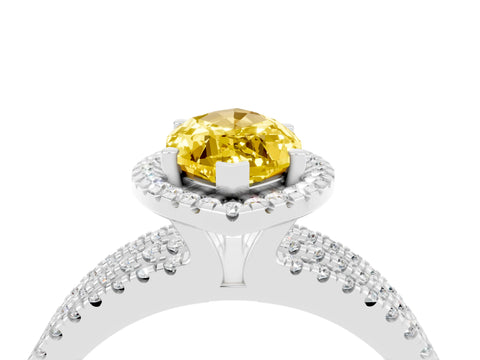 White gold {shape_name} Yellow Sapphire Halo Engagement Ring with Split Shank and Four-Prong Setting_4