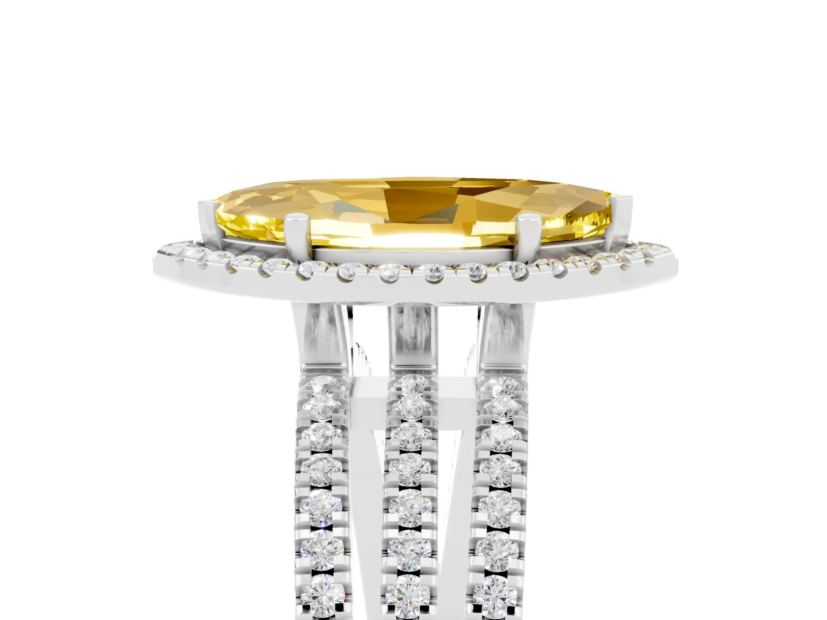 White gold {shape_name} Yellow Sapphire Halo Engagement Ring with Split Shank and Four-Prong Setting_5