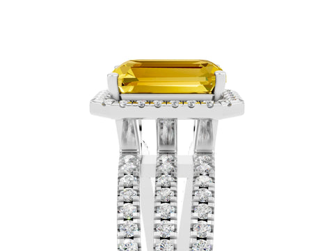 White gold {shape_name} Yellow Sapphire Halo Engagement Ring with Split Shank and Four-Prong Setting_5