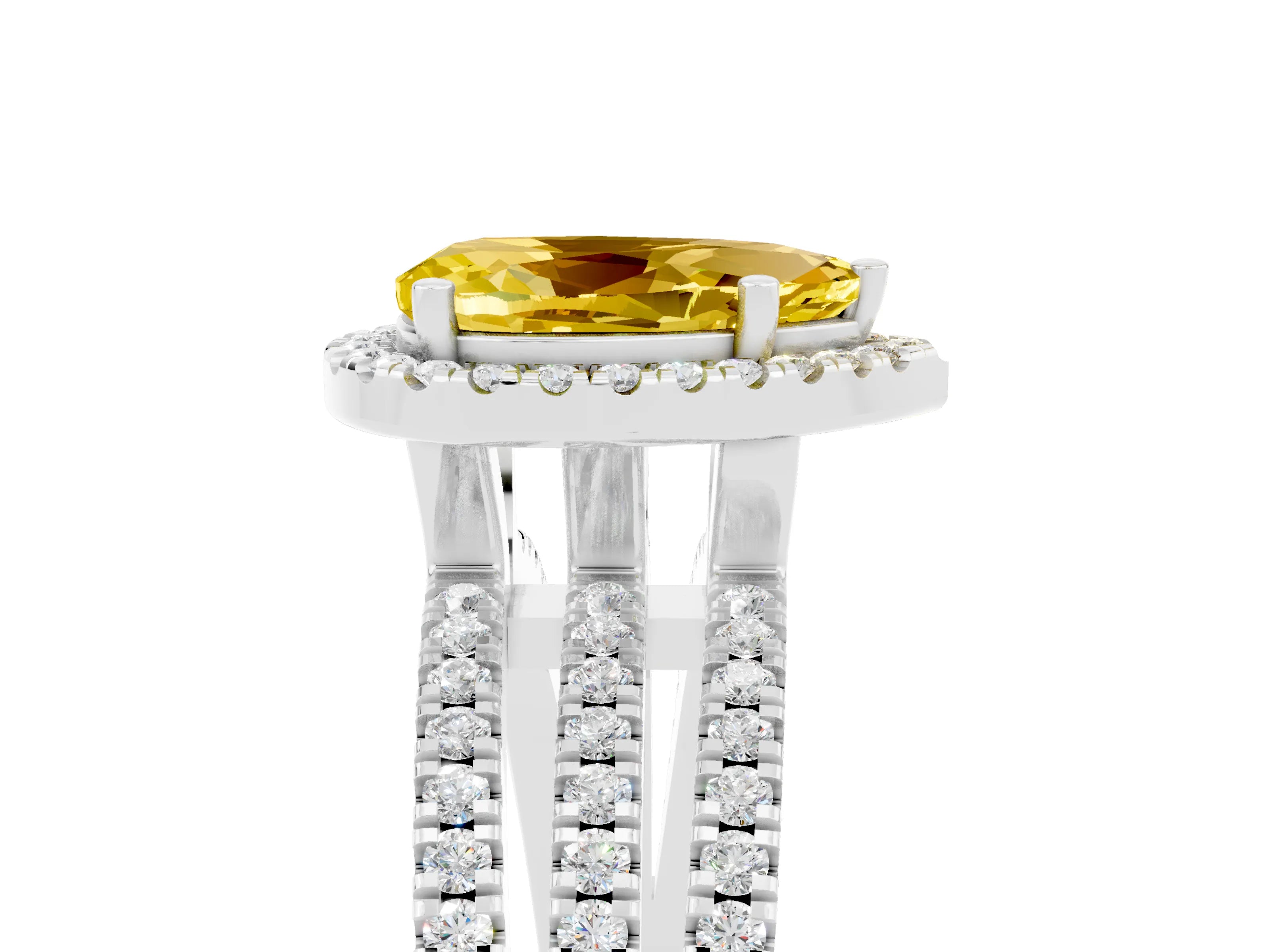White gold {shape_name} Yellow Sapphire Halo Engagement Ring with Split Shank and Four-Prong Setting_5