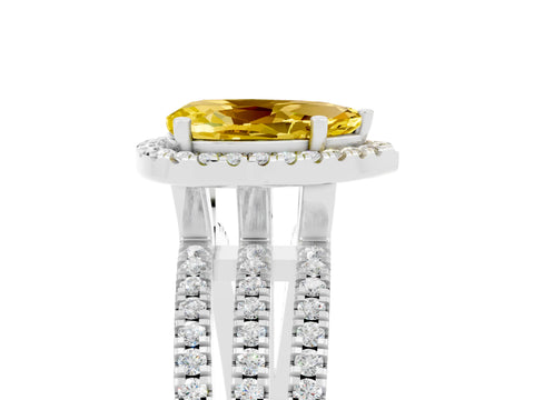 White gold {shape_name} Yellow Sapphire Halo Engagement Ring with Split Shank and Four-Prong Setting_5