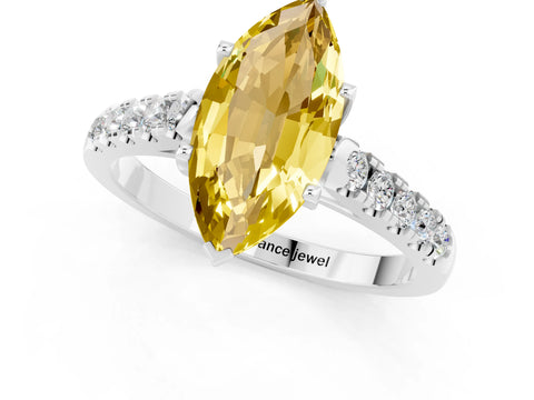 White gold {shape_name} Yellow Sapphire Solitaire Ring with Pavé Band and Four-Prong Setting_13