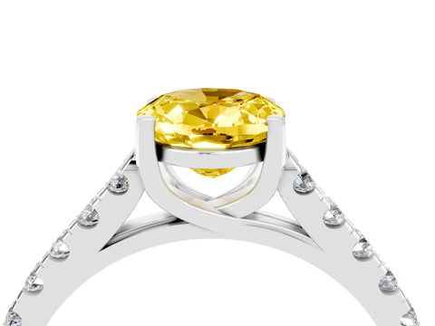 White gold {shape_name} Yellow Sapphire Solitaire Ring with Pavé Band and Four-Prong Setting_16