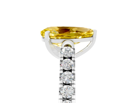 White gold {shape_name} Yellow Sapphire Solitaire Ring with Pavé Band and Four-Prong Setting_17