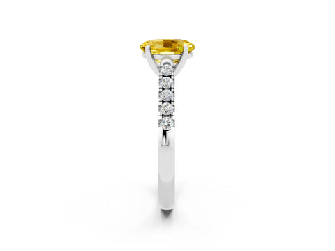 White gold {shape_name} Yellow Sapphire Solitaire Ring with Pavé Band and Four-Prong Setting_2