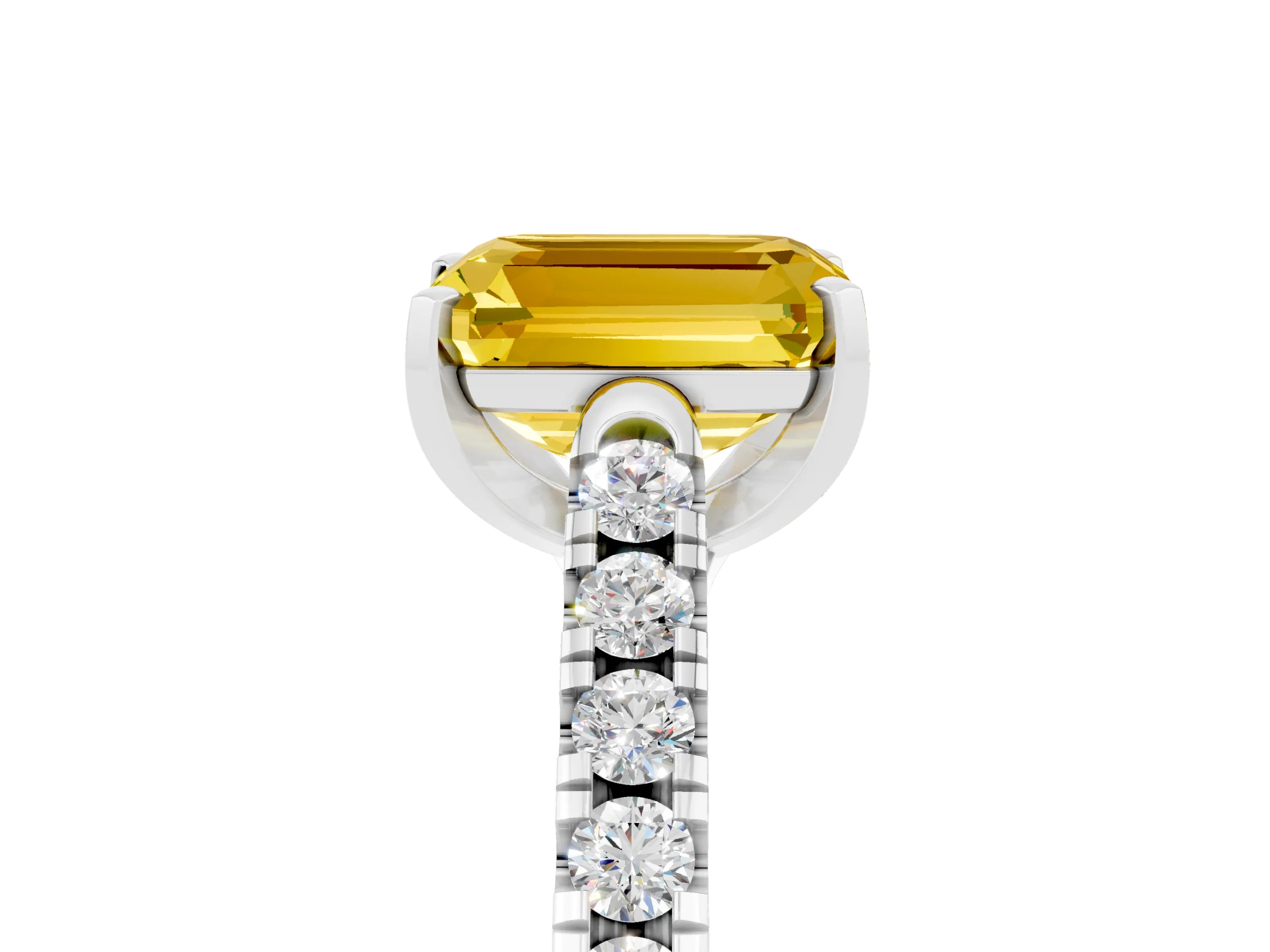 White gold {shape_name} Yellow Sapphire Solitaire Ring with Pavé Band and Four-Prong Setting_5