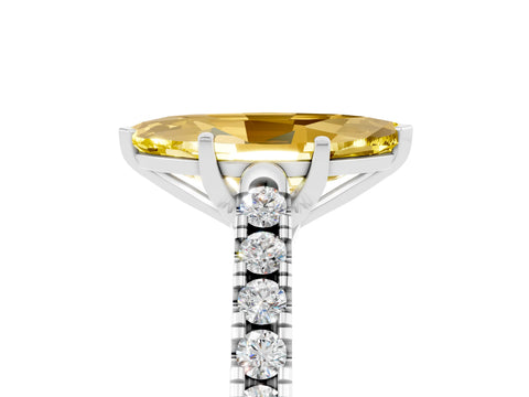 White gold {shape_name} Yellow Sapphire Solitaire Ring with Pavé Band and Four-Prong Setting_5