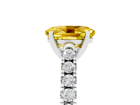 White gold {shape_name} Yellow Sapphire Solitaire Ring with Pavé Band and Four-Prong Setting_5