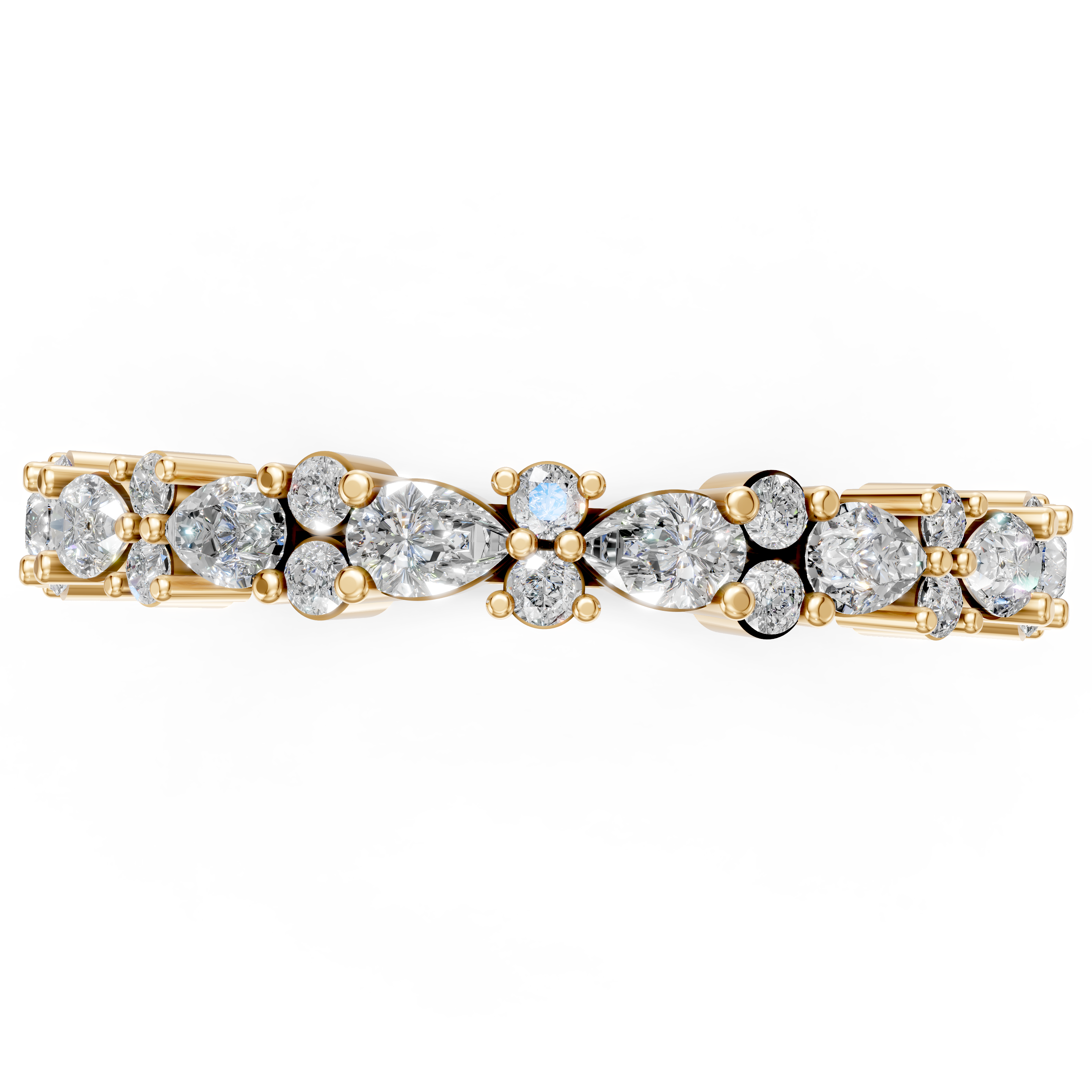 Yellow Gold Pear & Round Diamond Wedding Band 1