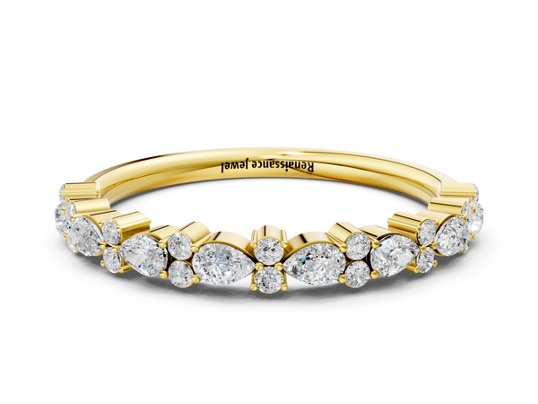 Yellow gold Pear and Round Diamond Wedding Band