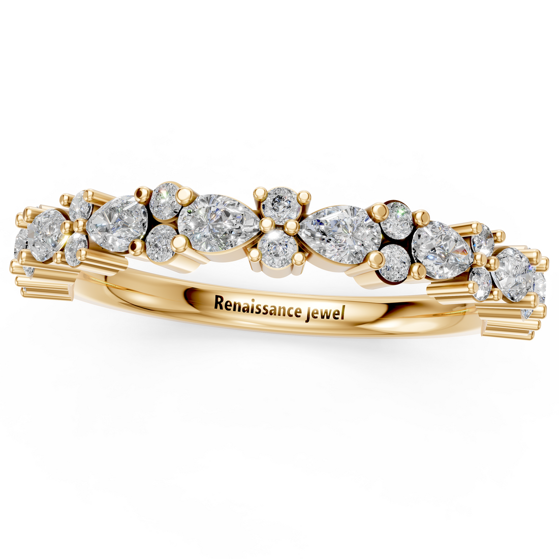 14K Yellow Gold Pear & Round Diamond Wedding Band