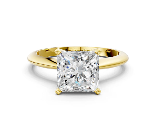 0.5 Carat Princess Cut Yellow gold Diamond Solitaire Engagement Ring with Classic Band and Four-Prong Setting