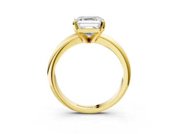 1 Carat Asscher Cut Yellow gold Diamond Solitaire Engagement Ring with Round Band and Four-Prong Setting