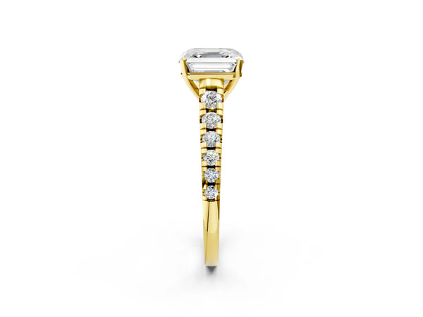 1 Carat Asscher Cut Yellow gold Diamond Cathedral Solitaire Ring with Round  Pavé Band