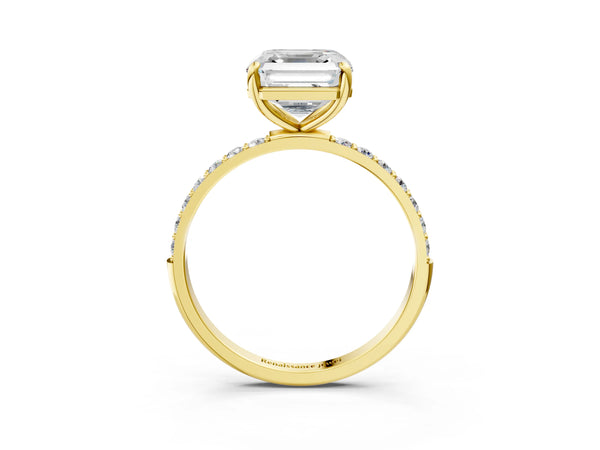 1 Carat Asscher Cut Yellow gold Diamond Solitaire Ring with Round  Pavé Band and Prong Setting