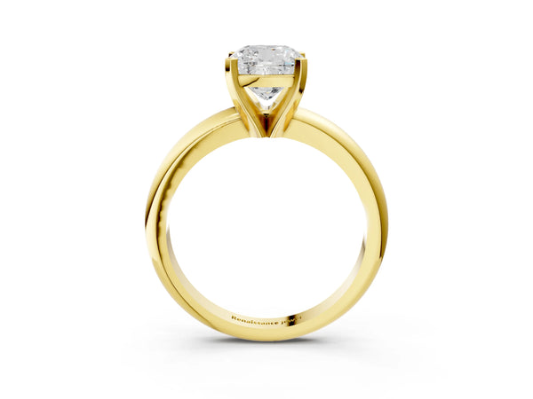 1 Carat Cushion Cut Yellow gold Diamond Solitaire Engagement Ring with Round Band and Four-Prong Setting