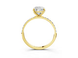 Yellow gold 1 Carat Cushion Cut  Solitaire Ring with Pave Band and Four Prong Setting_3