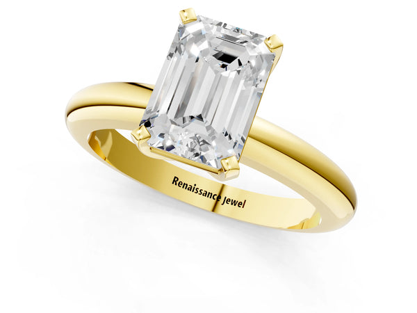 1 Carat Emerald Cut Yellow gold Diamond Solitaire Engagement Ring with Round Band and Four-Prong Setting