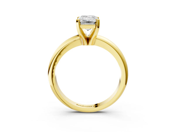 1 Carat Emerald Cut Yellow gold Diamond Solitaire Engagement Ring with Round Band and Four-Prong Setting