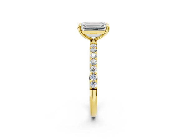 1 Carat Emerald Cut Yellow gold Diamond Solitaire Ring with Round  Pavé Band and Prong Setting