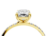 Yellow gold 1 Carat Emerald Cut  Solitaire Ring with Pave Band and Four Prong Setting_16
