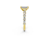 Yellow gold 1 Carat Emerald Cut  Solitaire with Side Stones, Pave Band, Four-Prong Setting_14