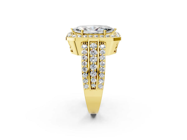 1 Carat Marquise Cut Yellow gold Halo Diamond Ring with Round  Split Shank and Prong Setting