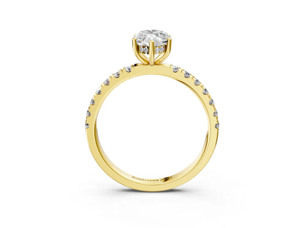 1 Carat Marquise Cut Yellow gold Diamond Pave Band Solitaire Ring with Round  and Prong Setting
