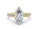 Yellow gold 1 Carat Marquise Cut  Solitaire Ring with Cathedral Setting and Pavé Band