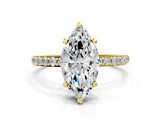 Yellow gold 1 Carat Marquise Cut  Solitaire Ring with Pave Band and Four Prong Setting_12