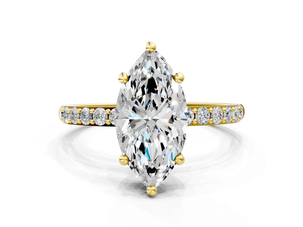 1 Carat Marquise Cut Yellow gold Diamond Solitaire Ring with Round  Pavé Band and Prong Setting