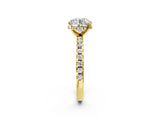 Yellow gold 1 Carat Round Cut  Solitaire Ring with Pavé Band and Four-Prong Setting_2