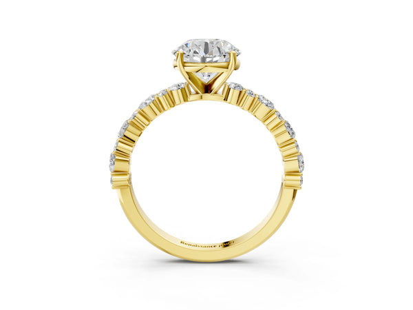 1 Carat Round Cut Yellow gold Diamond Side Stone Solitaire Ring with Round and Four-Prong Setting